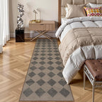 Lahome Checkered Washable 2x8 Brown Runners for Hallways Non Slip, Ultra-Thin Kitchen Bathroom Runner Rugs, Moroccan Trellis Throw Carpet Runner for Bedroom Entryway Decor (2'x8',Brown)