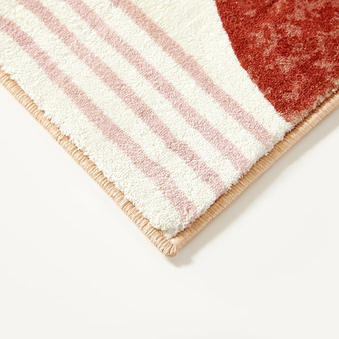 RoomTalks Mid Century Modern Washable Rug, Boho Cute Aesthetic 5x7 Area Rugs for Bedroom Dining Living Room Kitchen, Abstract Tropical Leaves Non Slip Thin Indoor Entryway Rug Accent Floor Carpet