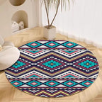 Native Tribal Geometry Round Rug Vintage Blue White Living Room Bedroom Area Rug Non Slip Soft Low Pile Washable Indoor Floor Carpet for Dining Room Kitchen Office Entryway 7ft