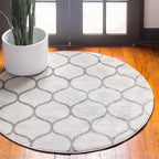 Rugs.com Lattice Frieze Collection Rug – 7' Round Ivory Medium Rug Perfect for Kitchens, Dining Rooms