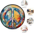 Non-Slip Round Rug, Washable Indoor/Outdoor Carpet with Boho-Style Peace Sign Painting Perfect for Bedroom, Living Room, Entryway and Dining Room Under Table.