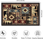 Rustic Cabin Wildlife Area Rug 3x5 Washable Bedroom Rug,Buffalo Plaid Bear Moose Deer Country,Farmhouse Throw Rugs Non Slip Area Carpet Small Floor Carpets Mat for Entryway,Living Room,Laundry,Office