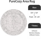 Grey Round Area Rug 6ft Entryway Door Mat Small Circle 6x6 Kitchen Vintage Carpet Non Slip Indoor Bedroom Washable Distressed Floral Retro Accent Throw Rug Office Bathroom