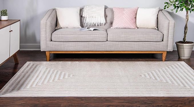 Unique Loom Sabrina Soto Outdoor Collection Geometric, Modern, Vibrant, Carved Area Rug (4' 0 x 6' 0 Rectangular, Beige)