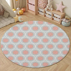 Circle Geometric Print Round Rug Vintage Blue Pink Area Rug Washable 7ft Circle Rugs for Living Room Bedroom Non Slip, Soft Indoor Floor Carpet for Kitchen Entryway Family Room