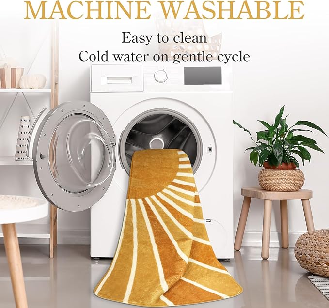 Lahome Boho Sun Print Area Rug - 3x5 Small Washable Rug Modern Abstract Non-Slip Accent Distressed Throw Rugs Floor Carpet for Bedrooms Living Laundry Room entryway Rug (3'x5', Rainbow Sun)