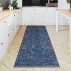 GLN Rugs Contemporary Collection - Machine Washable Area Rug, Contemporary Washable, Non Slip, Low Pile Chenille Rug, Living Room, Bedroom, Kitchen Rug (2'6" x 7' Midnight/Multi)