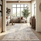 Area Rug 5x7 Washable Rug Grey and Beige for Living Room, Dining Room, Bedroom, Large Carpets, Non Slip & Non-Shedding Low Pile Vintage Print Rug for Home Office Decor