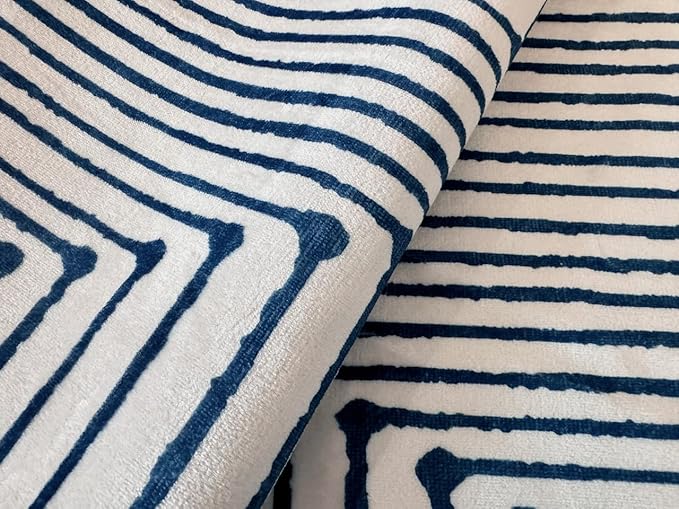 GLN Rugs Contemporary Collection - Machine Washable Area Rug, Contemporary Washable, Non Slip, Low Pile Chenille Rug, Living Room, Bedroom, Kitchen Rug (8' x 10' Blue Ivory)