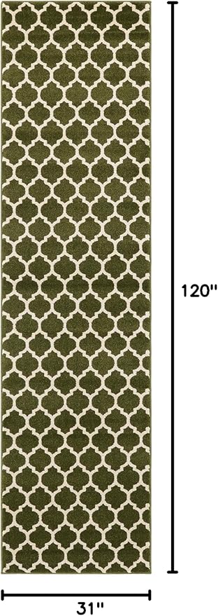 Rugs.com Lattice Collection Rug – 10 Ft Runner Dark Green Medium Rug Perfect for Hallways, Entryways