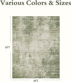4x6 Area Rugs for Living Room Non Slip Machine Washable Rug Distressed Abstract Soft Indoor Carpet Neutral Boho Rug for Bedroom Dining Room Playroom Office, Green