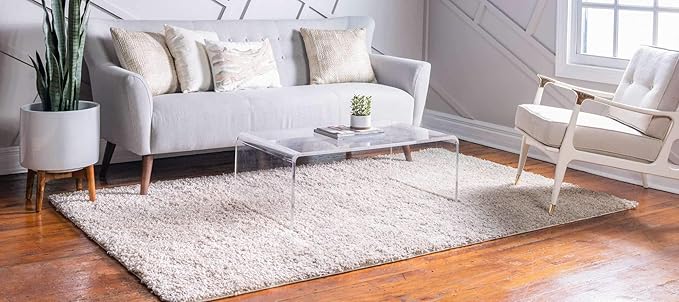 Unique Loom Davos Shag Collection Area Rug - Solid (3' 3" x 5' 3" Rectangle, Linen)