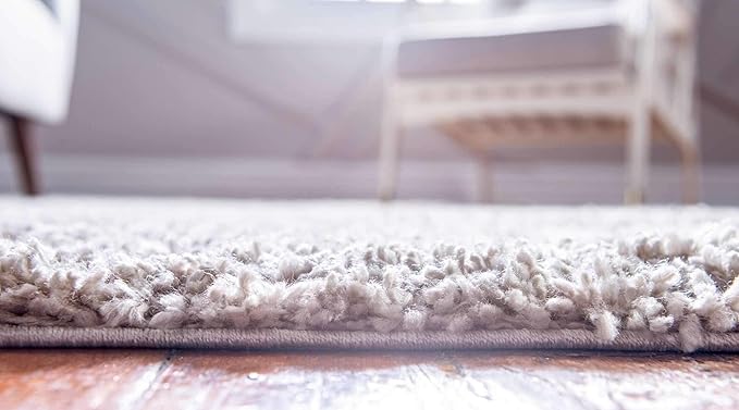 Unique Loom Davos Shag Collection Area Rug - Solid (5' 1" Round, Linen)