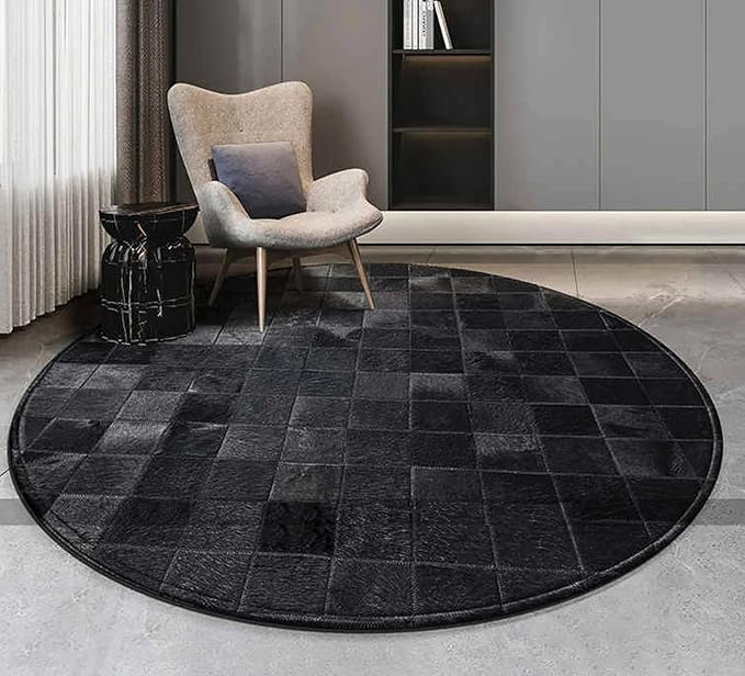 Round Area Rug – Soft Modern Carpet for Living Room, Bedroom, Entryway – Non-Slip Durable Floor Mat for Home Décor (Black_6X6)