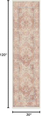 RUGGABLE Washable Runner Rug – Kamran Rose Pink 2.5x10, Stain-Resistant, Non-Slip Hallway Runner – Machine Washable Rug for Hallway, Entryway, Living Room & Kitchen–with Cushioned Pad