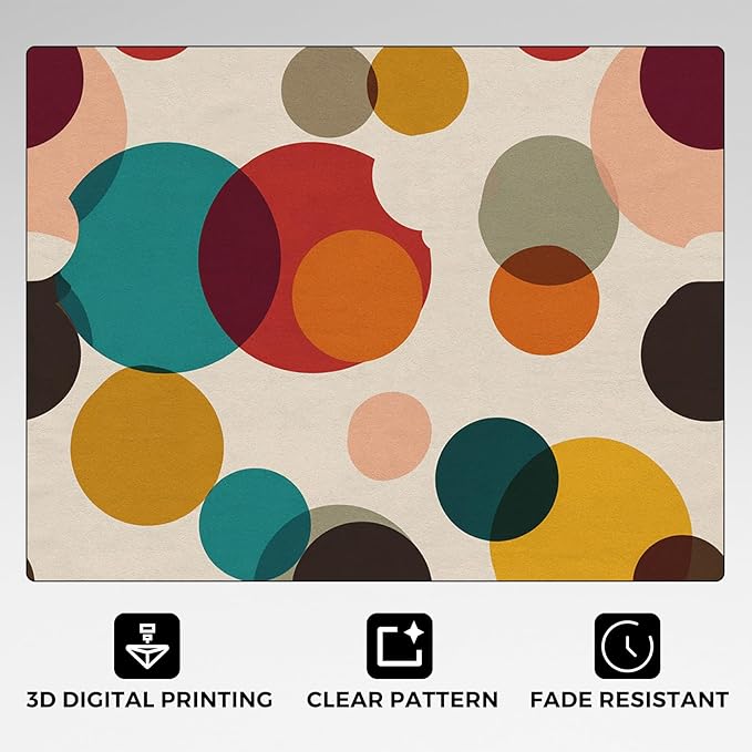 Mid Century Modern Rugs for Home Decor, 5x8 ft, Boho Geometric Circle Area Rugs for Living Room, Soft Non Slip Washable Abstract Geometry Carpet Bedroom Decorations Dt-Ghf-19