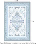 SOULFUL Medium Pile 2x3 Entryway Rug - Soft Foot Feel Small Area Rug - Mist Blue Boho Floral - Washable Non-Slip - Perfect for Hallway Kitchen Bedroom Bathroom Indoor Entrance