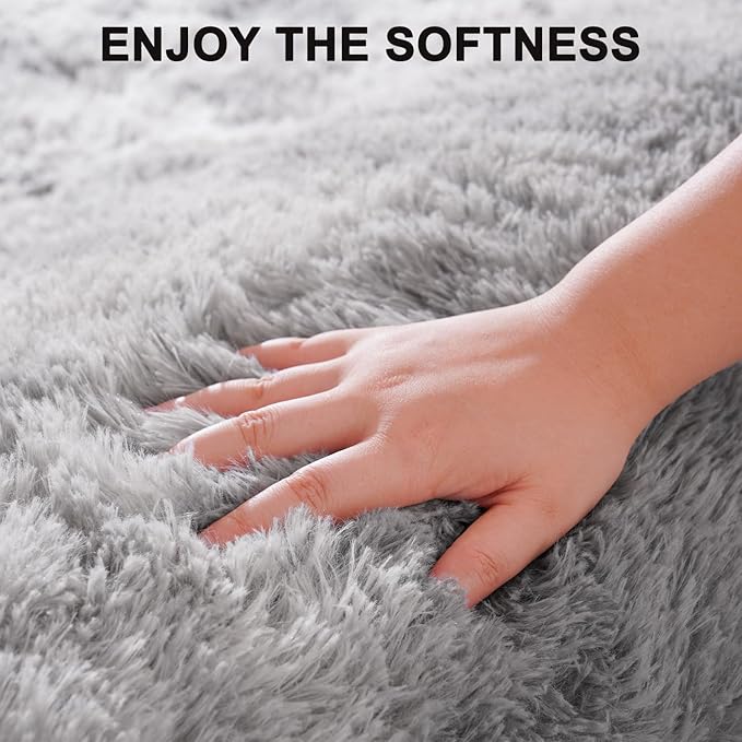 Beglad Shag Rugs for Living Room, Area Rugs 5x7 Feet Upgrade Anti-Skid Modern Minimalist Style Memory Foam Rugs for Bedroom, Indoor Carpet Suitable for Boys Room Decor, Tie-Dyed Light Grey