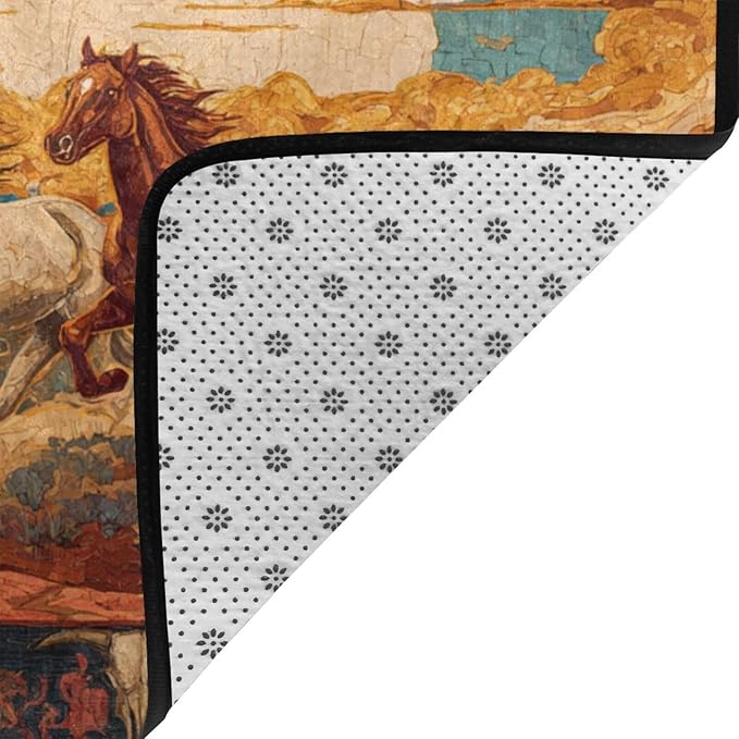 Horse Western Boho Ethnic Style Area Rug Washable Outdoor Rugs Anti-Slip Soft Carpet Entryway Indoor Door Mat for Bedroom,Living Room,Porch,Terrace and Entrance Decor 3'x 2'