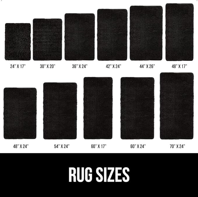 GORILLA GRIP Bath Rug Mat 30x20, Thick Soft Absorbent Chenille, Quick Dry Microfiber Mats, Rubber Backing Washable Shower Floor Rugs, US Designed Bathroom Bathmat Home Decor Accessories, Black