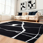 YIHOUSE Abstract Washable Rug 5x7,Ultra Thin Non Slip Black Rugs for Living Room,Modern Minimalist White Stripe Rugs for Bedroom,Dining Room Office Playroom (5'x7',Black-1)