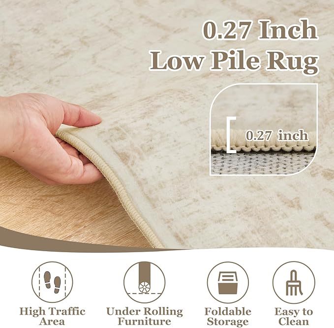 Distressed Beige Kitchen 2x3 Rugs Non Slip Washable, Natural Farmhouse Vintage Medallion Pinted Door Mat Indoor Entrance Entryway, Small Low Pile Rugs for Bathroom Vanity/Laundry Room/Bedroom