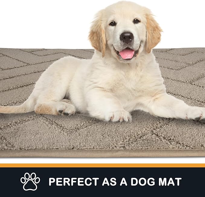 PURRUGS Dirt Trapping Door Mat 34" x 59", Non-Slip Machine Washable Entry Rug, Shoe Scraper, Dog Doormat, Super Absorbent Welcome Mat for Front & Back Door, Muddy Wet Shoes & Paws, Taupe