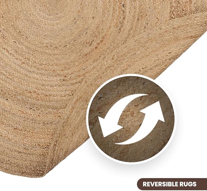 REDEARTH · Round Area Rug - Hand Woven Braided 100% Natural Jute - Artisan Made Reversible Boho Jute Rugs for Bedroom - Kitchen - Living Room - Farmhouse - Aesthetic Home Decor (8' Feet - Natural)