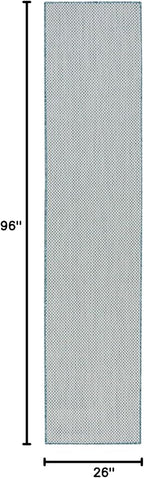 Nourison Home Courtyard Ivory Aqua 2'2" x 8' Area Rug - Easy Clean, Non Shedding, Bed Room, Living Room, Dining Room, Kitchen (8' Runner)