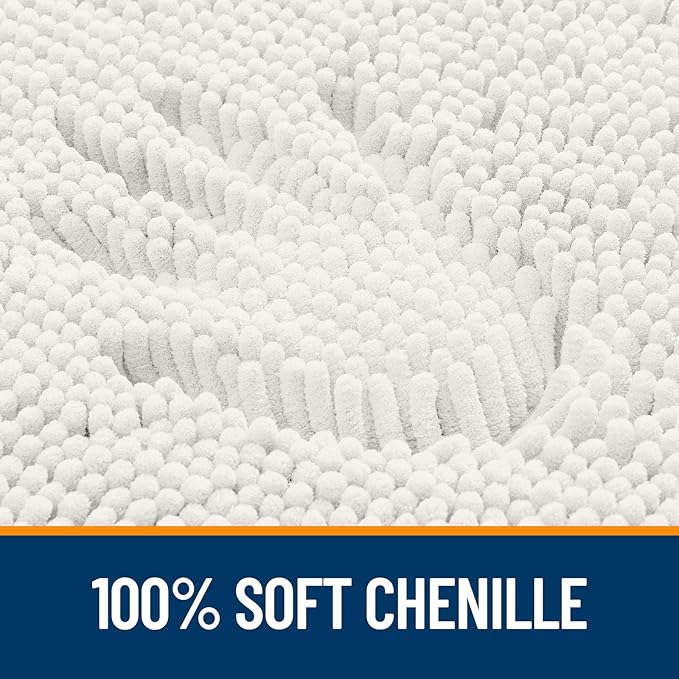OLANLY Toilet Rugs U-Shaped 24x20, Extra Soft Absorbent Chenille Contour Bathroom Rugs for Toilet, Dry Quickly, Machine Washable, Non-Slip Bath Mat, Ivory