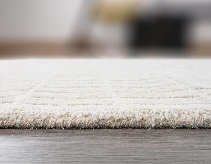 Hand-Tufted 100% Wool Area Rug – Unique Modern Geometric Grid Pattern, Soft Plush Textured Carpet for Living Room, Bedroom, Dining Room & Entryway (Grey, 2.6' x 12')