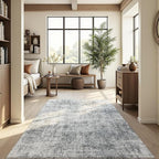 Area Rug 5x7 Washable Rug Light Grey for Living Room, Dining Room, Bedroom, Large Carpets, Non Slip & Non-Shedding Low Pile Vintage Print Rug for Home Office Decor