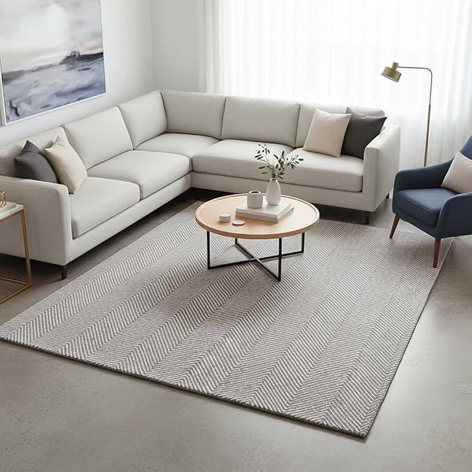 Modern Herringbone Chevron Collection Handcrafted Wool Area Rug - Durable, Zigzag Pattern, for High Traffic, Contemporary Design for Living Room, Bedroom, Dining Room Decor (Smoke Grey, 9' x 13')