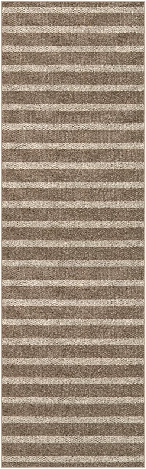 Lahome Striped Easy Jute Kitchen Runner, 2x8 Washable Indoor Outdoor Entryway Runner Rug, Farmhouse Neutral Non Slip Non Shedding Carpet for Hallway Porch Foyer, Khaki