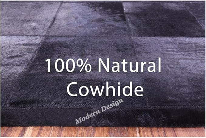 Modern Design Premium Cowhide Leather Carpet with Chevron Pattern, Area Rug (Black, 3x5)