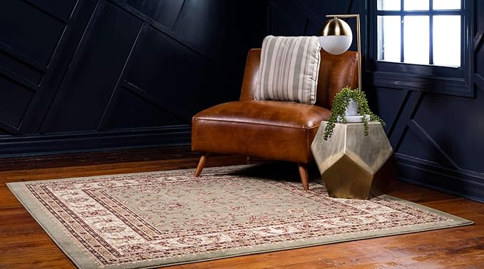 Unique Loom Voyage Collection Traditional Oriental Classic Intricate Design Area Rug (4' 0 x 4' 0 Square, Green/Ivory)