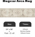 HUGEAR 2x8 Runner Rug Hallway Vintage Brown Machine Washable Neutral Floral Low Pile Carpet Vacuumable Thin Long Throw Rug Bedroom Office Bathroom Kitchen Laundry Non Slip Soft Lightweight