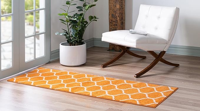 Rugs.com Lattice Frieze Collection Rug – 2' x 8' 8 Runner Orange Medium Rug Perfect for Living Rooms, Large Dining Rooms, Open Floorplans