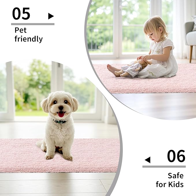 Bathroom Rug 20x32 Non Slip Fluffy Pink Bath Mat for Bathroom Floor Washable Plush Luxury Bath Rug for Tub Soft Shaggy Absorbent Shower Sink Mat