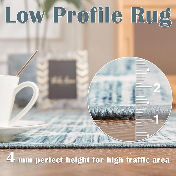 jinchan Moroccan Runner Rug 3x7 - Kitchen Machine Washable Runner Rug Modern Geometric Low-Pile Lightweight Non-Slip Carpet for Entryway Hallway Laundry Room Bedroom Bedside (3x7ft, Teal Blue)