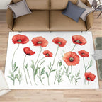 Little Red Flower Rugs for Bedroom - 4x5 Area Rug - Abstract 3D Flowers Rugs for Living Room, Modern Simple Art Rug, Non-Slip Washable Home Decor Carpet