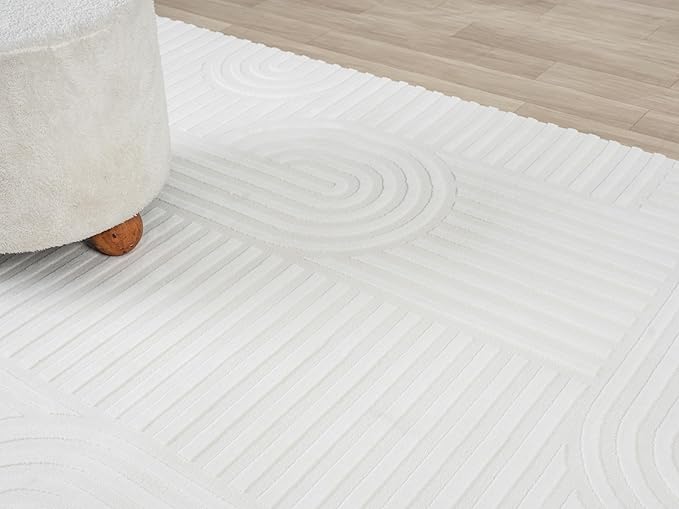 Annabel Modern Geometric Area Rug for Living Room, 8x10 Contemporary Arched Cream Neutral Rug, Stain Resistant Non-Shedding Carpet for Bedroom, Dining Room or Kitchen (8' x 10', Cream)