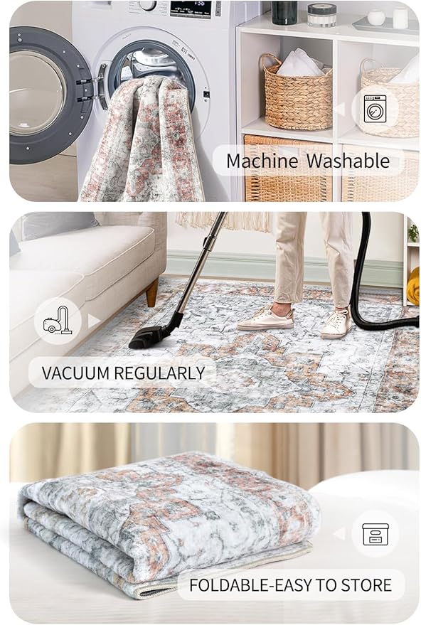 COMSLE Washable Door Mat, Front Door mat Indoor Faux Wool Absorbent Small Rugs for Entryway Distressed Throw Rug Non-Slip Accent Floor Carpet for Entrance Bedroom, 24X36 Inches Orange