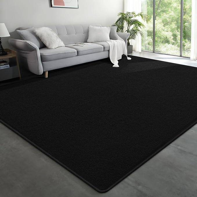Large Modern Area Rugs for Living Room Bedroom, 7x10 Feet Black Ultra Soft Solid Thickened Memory Foam Indoor Minimalist Carpets, Non-Slip Comfy Rugs for Boys Girls Nursery Kids Room Home Décor