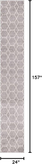 Unique Loom Trellis Frieze Collection Area Rug - Geometric (2' x 13' 1" Runner, Light Gray/ Ivory)