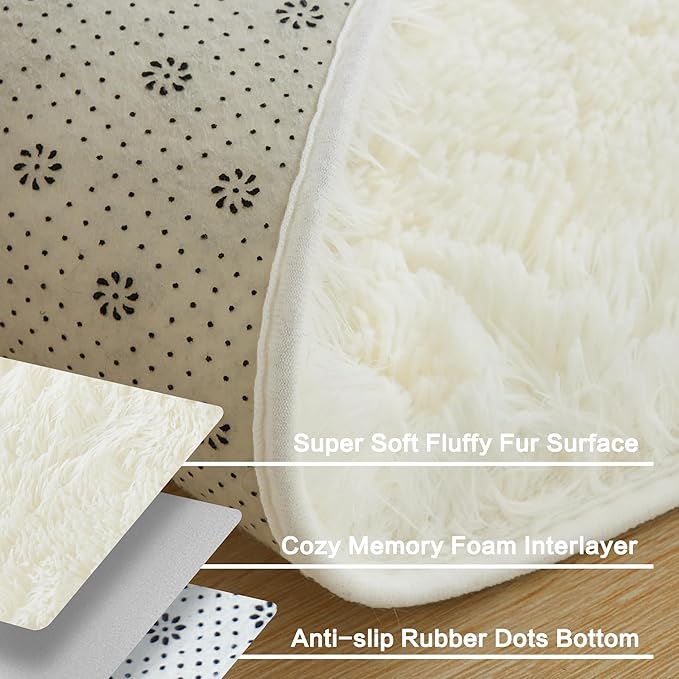 Andency Cream Soft Area Rugs for Living Room Bedroom, 4x6 Fluffy Shaggy Bedside Rug, Non-Slip Large Shag Fuzzy Plush Carpets for Bedroom Kids Dorm Nursery Home Decor Aesthetic