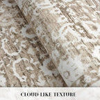 Vintage 4x6 Living Room Washable Rug, Beige Tan White Non-Slip Soft Bedroom Area Rug Thin Printed Faux Wool Floor Super Soft Carpet Throw Rugs for Nursery Playroom Dining Room Indoor Office
