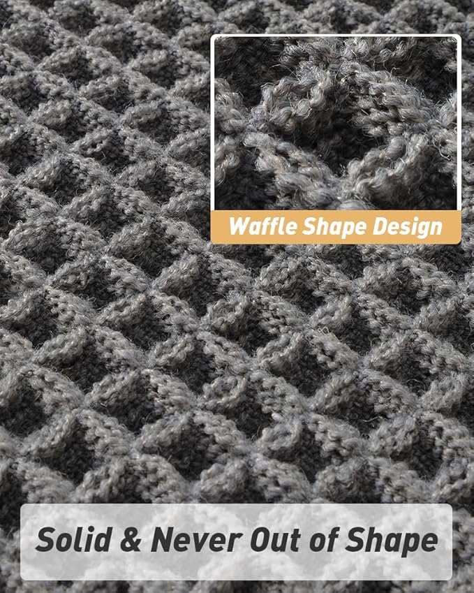 Upgraded Waffle Runner Rug Super Absorbent Non Slip Bath Mats for Bathroom Floor Machine Washable Bathroom Runner Rug with Tassels, Ideal for Hallway Bedroom Laundry Room, Dark Grey, 2'x 6'(24" x 72")