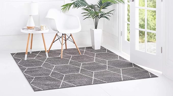Unique Loom Trellis Frieze Collection Area Rug - Geometric (6' Square, Dark Gray/ Ivory)