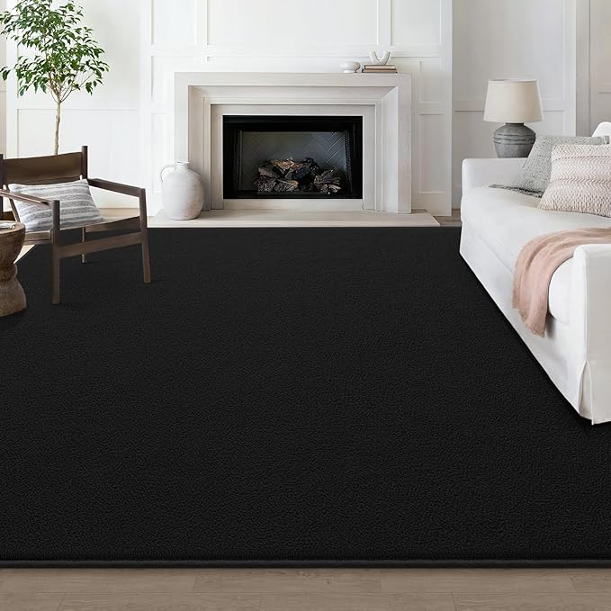 Modern Large Area Rug for Bedroom Living Room, 4x6 Feet Black Thickened Memory Foam Washable Rugs, Non-Slip Soft Minimalist Solid Indoor Carpets for Boys Girls Nursery Room Décor